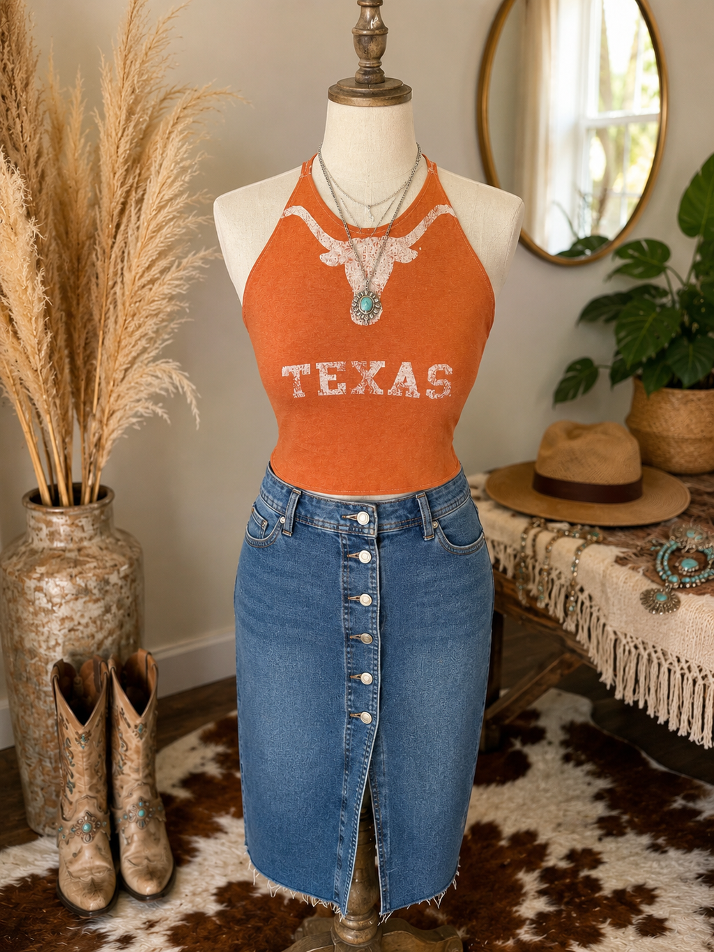 Texas Longhorns Reworked Crop Halter Top OS{fits up t a Large}
