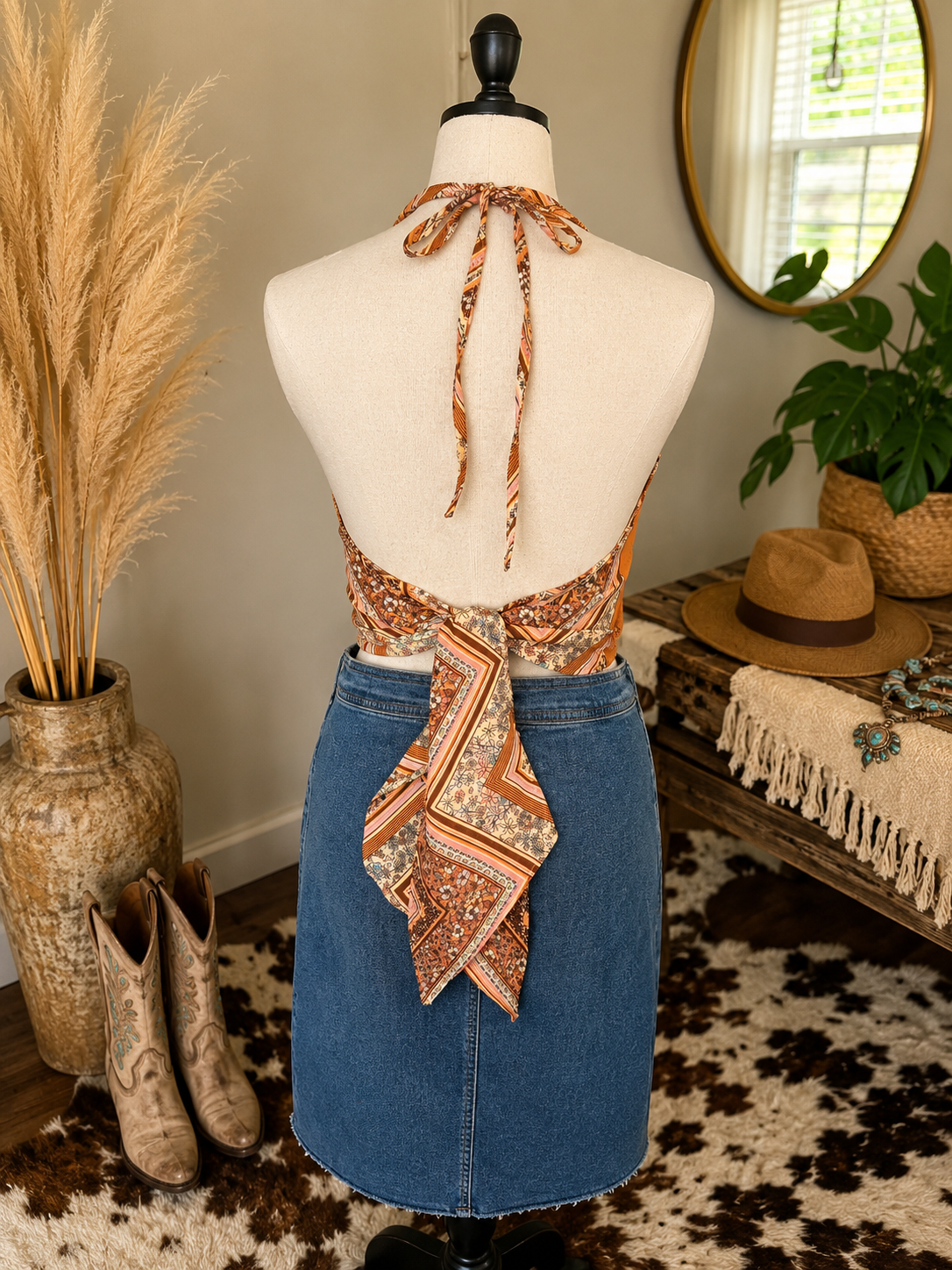 Texas Longhorns Reworked Crop Halter Top OS{fits up t a Large}