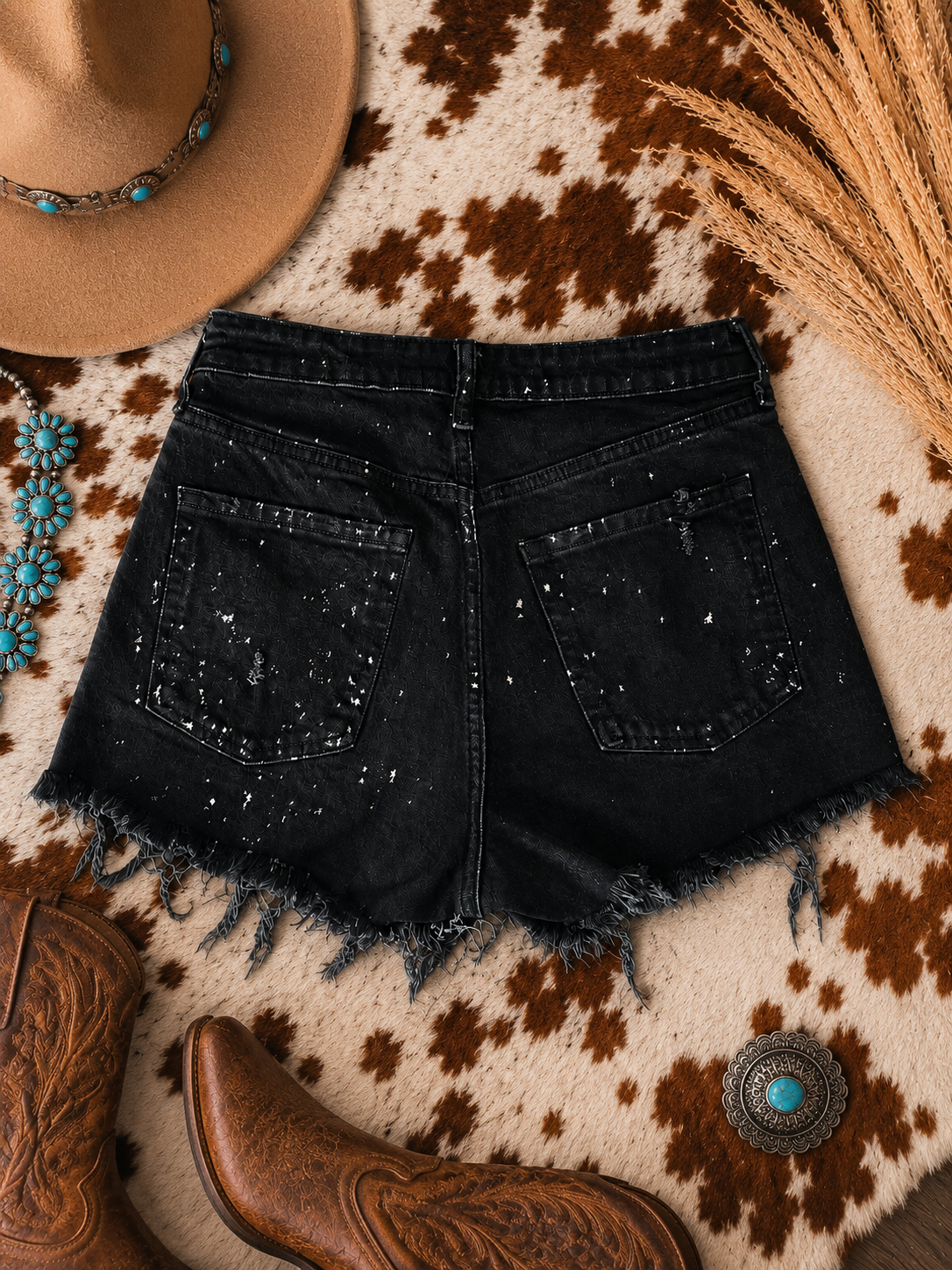 Black Bleached Reworked Denim Shorts {Size 8 Old Navy}