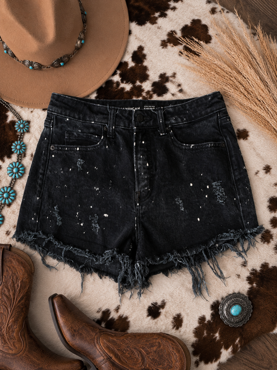 Black Bleached Reworked Denim Shorts {Size 8 Old Navy}